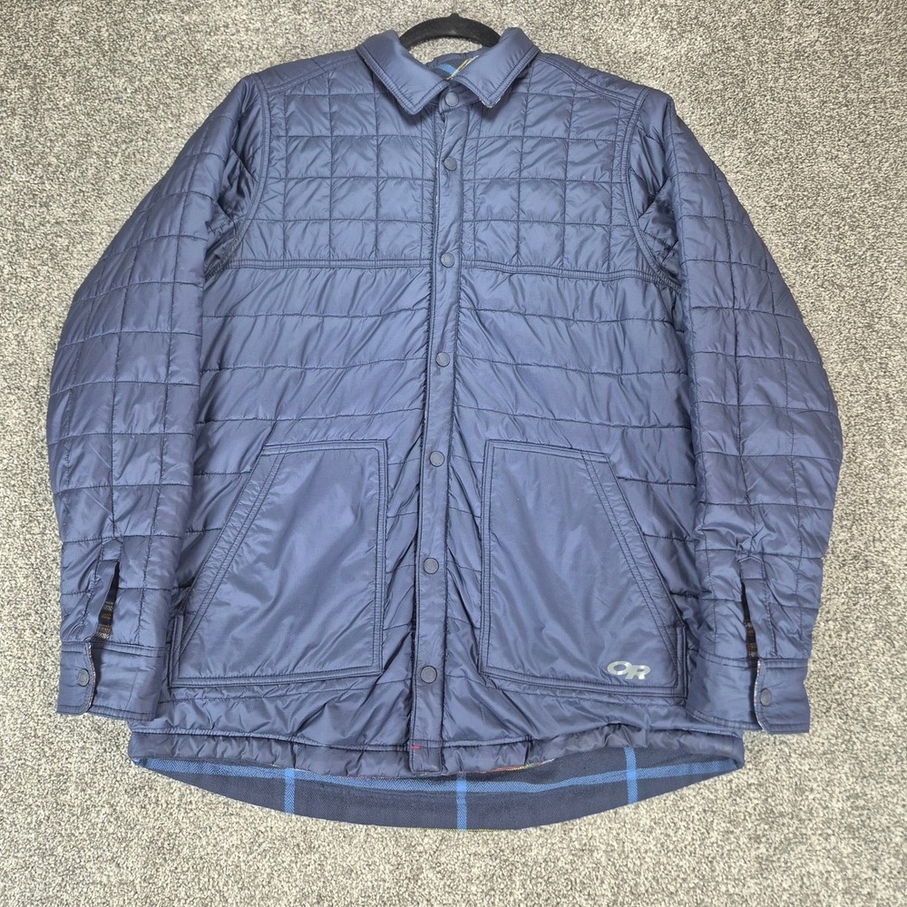 Outdoor Research Kalaloch Reversible Shirt Jacket Mens Large Navy Plaid Quilted